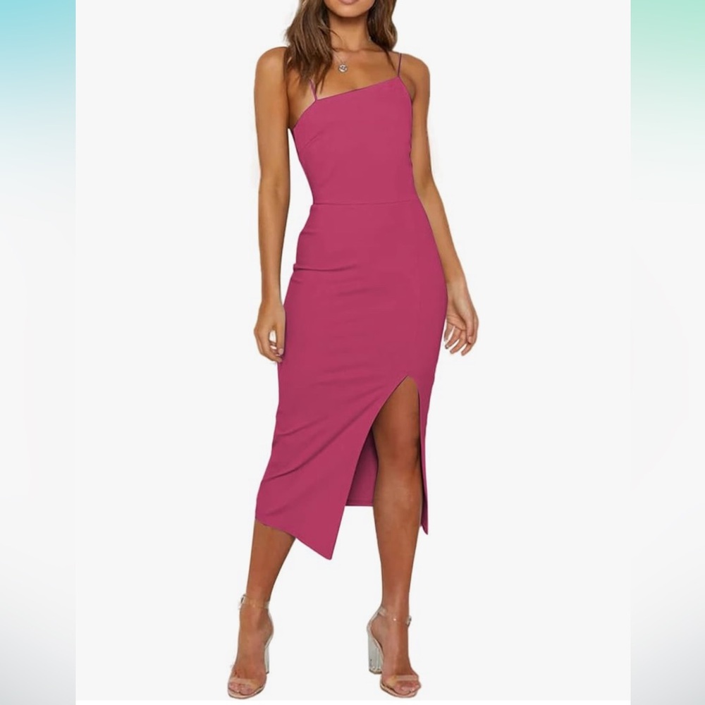 New Pink Midi Bodycon Slit Dress